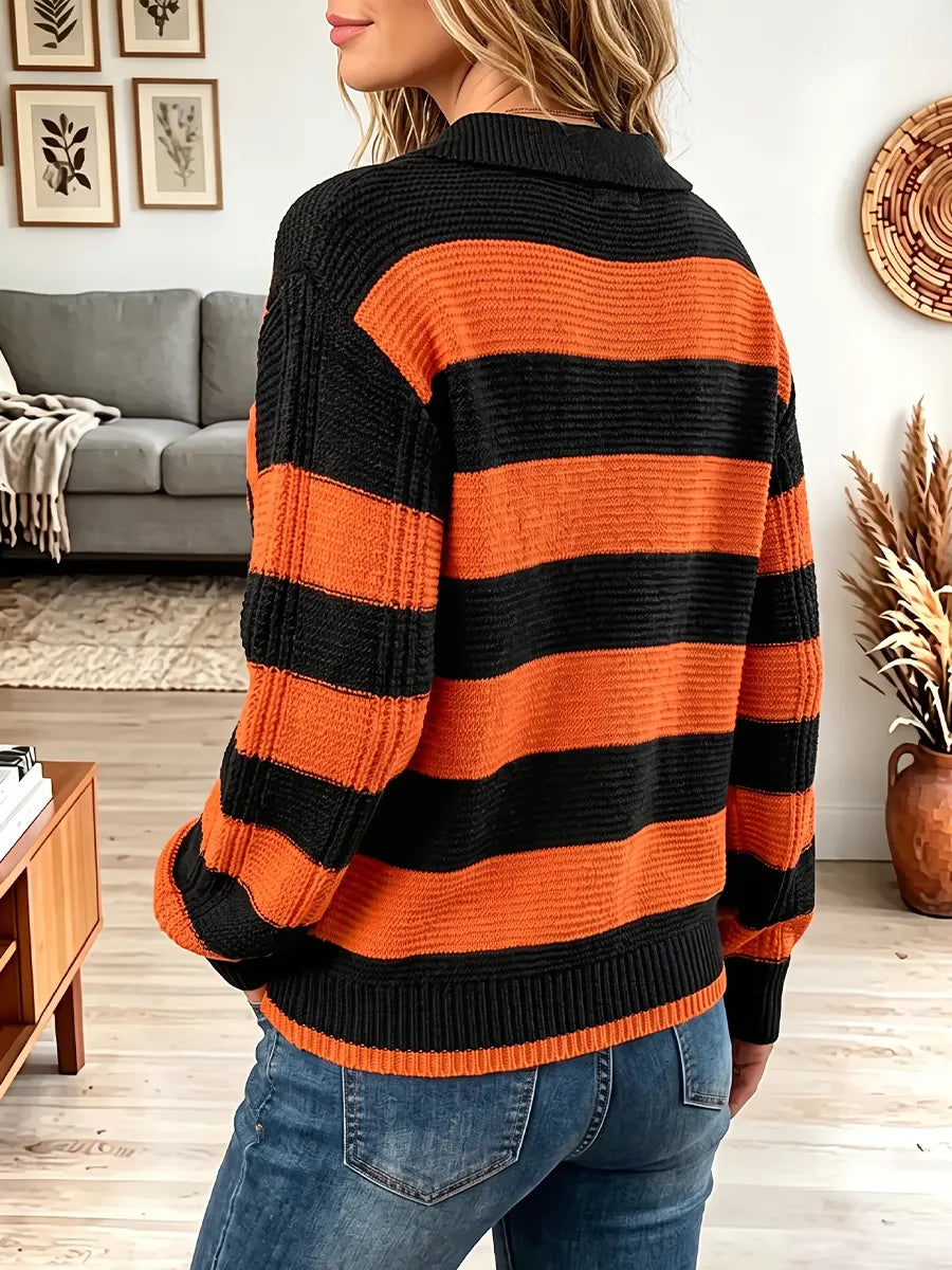 Vintage Elegant Knitted Fabric Stripes Halloween Orange Sweater