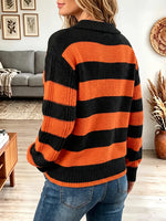 Vintage Elegant Knitted Fabric Stripes Halloween Orange Sweater