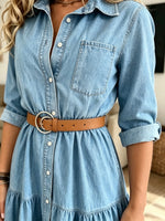 Women's Tiered Denim Shirt Midi Dress