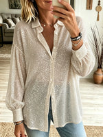Women's Sequin Oversized Button-Down Shirt