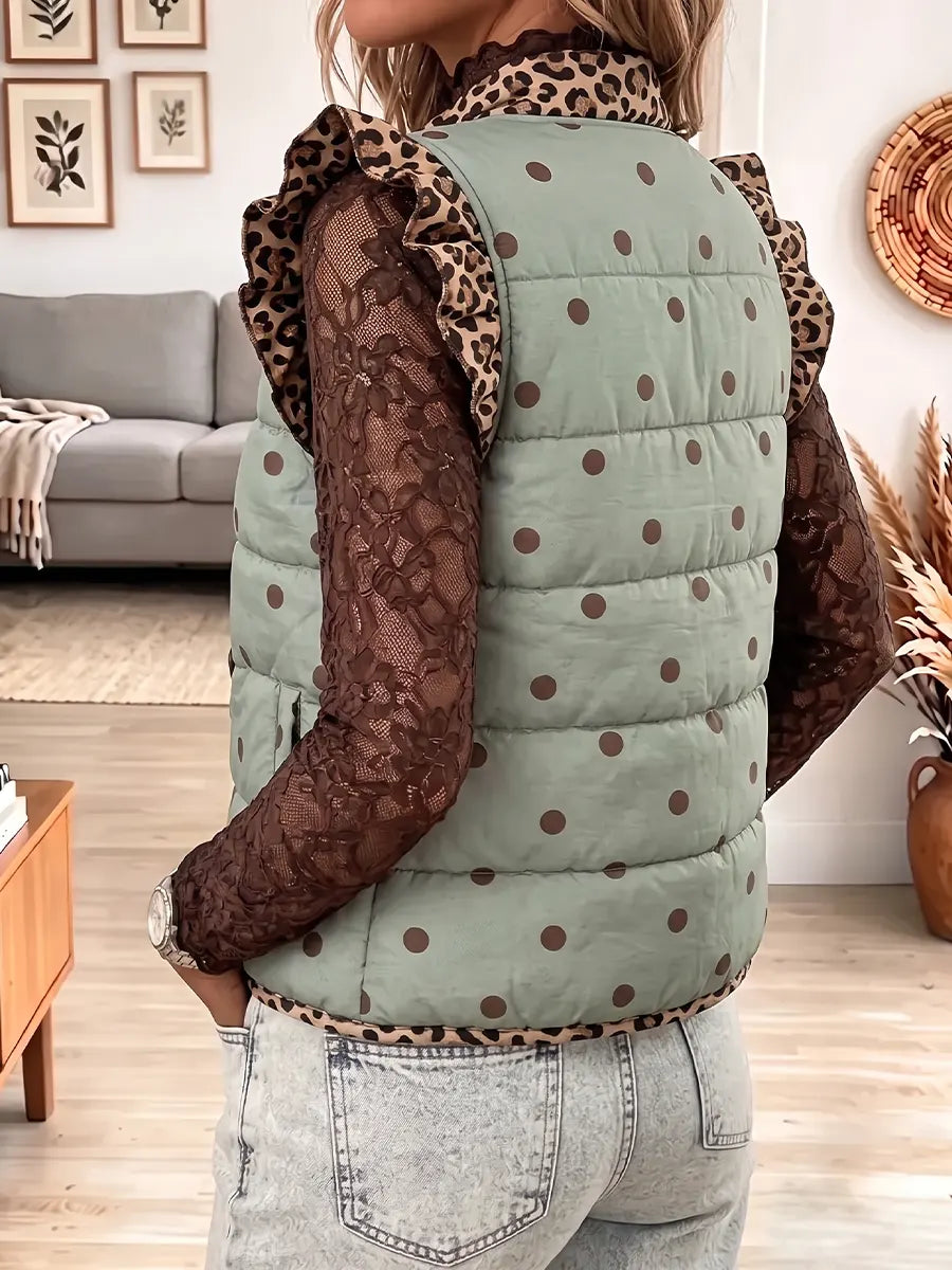 Vintage Elegant Leopard Print Patchwork Quilted Winter Jacket Vest