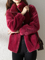 Women Fuzzy Fleece Zip‑Up Stand Collar Jacket, Casual Drawstring Plush Outerwear