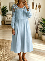 Women's Crochet Cutout Yoke Midi Dress