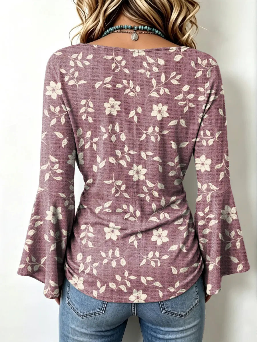 Retro Floral Pattern Art Print Casual Stylish Cotton V Collar Shirt