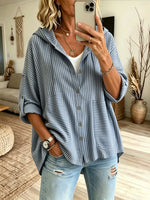 Women's Vertical Stripe Oversized Hooded Shirt