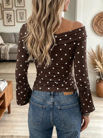 Women's Polka Dot Ruched Long-Sleeve Top