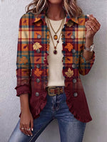 Vintage Elegant Plaid Patchwork Ruffled Jacket