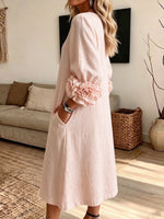 Women's 3D Floral Cuff Linen Midi Dress