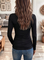 Women's Black Asymmetric One-Shoulder Long Sleeve Top with Buckle Strap