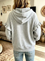 Women's Ruffle Sleeve Kangaroo Pocket Pullover Hoodie