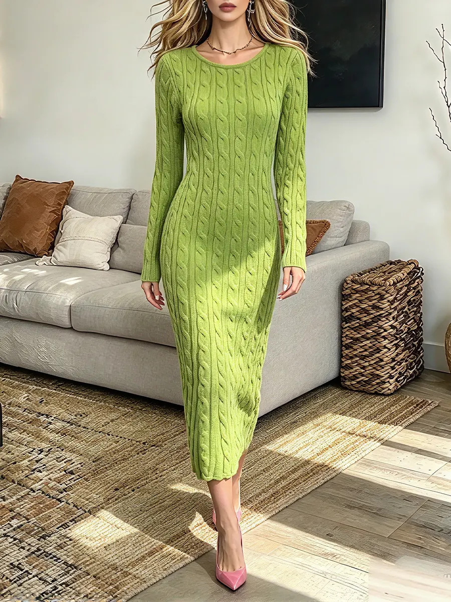 Vintage Elegant Cable-knit Sweater Maxi Dress