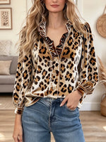 Retro Leopard Pattern Art Ruffle Casual Stylish Long Sleeve Shirt