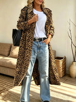 Women's Longline Leopard Print Trench Coat