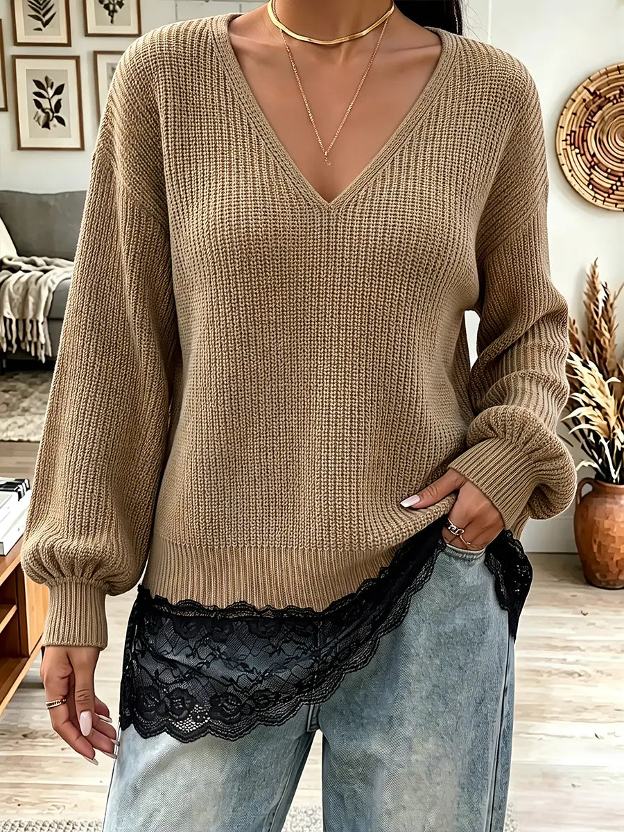 Vintage Elegant Knitted Fabric Patchwork Lace Sweater