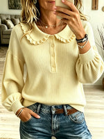 Women's Ruffled Collar Ribbed Knit Sweater