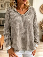 Retro Solid Color Loose Hooded Art Casual Stylish Long Sleeve Knitted Top