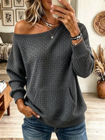 Women's Off-the-Shoulder Quilted Kangaroo Pocket Sweatshirt