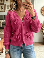 Women's 3D Bow Accent Cable Knit Cardigan