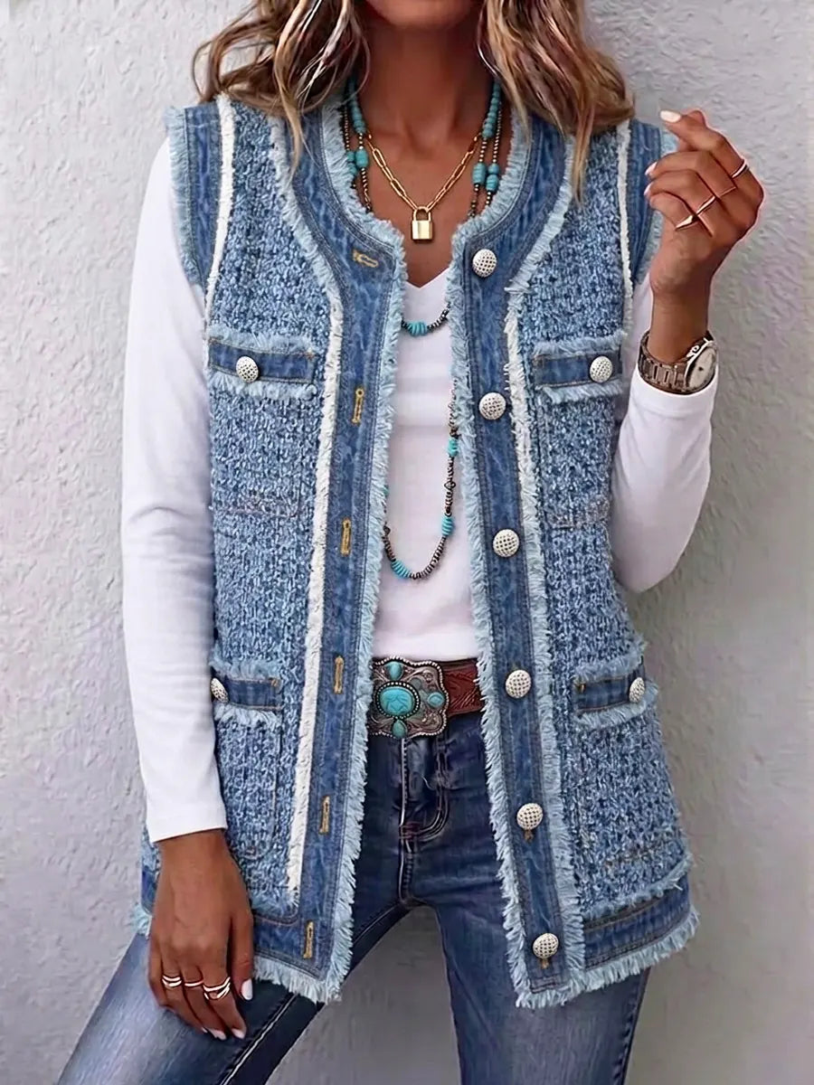 Retro Elegant Chic Denim Patchwork Art Casual Stylish Vest Coat