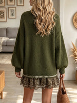 Women's Leopard Hem Turtleneck Sweater Dress