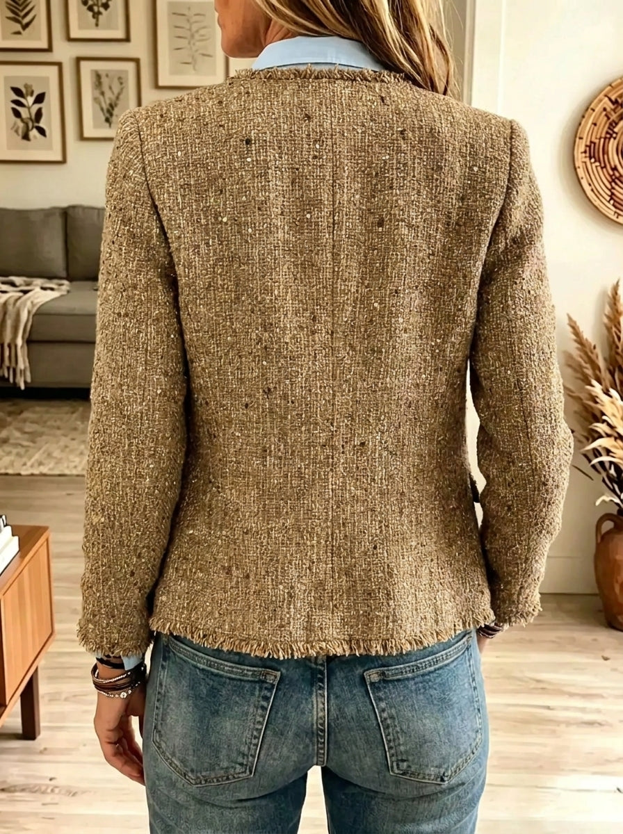 Women's Sequin Embellished Fringed Tweed Jacket