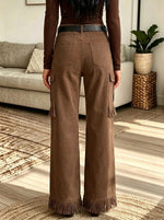 Women's Fringe Hem Cargo Pocket Wide-Leg Pants