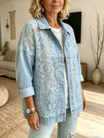 Women's Sheer Floral Lace Denim Jacket