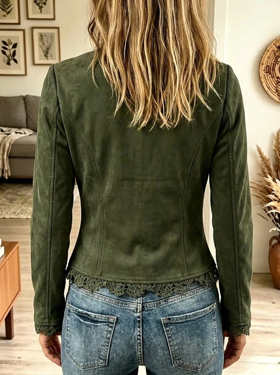 Women's Lace Trim Suede Jacket