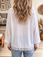 Women's Beaded Snowman Graphic Print Lace Trim Top