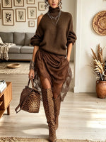 Women's Cold-Shoulder Turtleneck Sweater Lace Dress