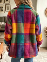 Women's Multi-Color Plaid Fleece Coat