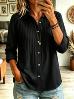 Solid Color Lapel Art Button Casual Long Sleeve Cotton Linen Shirt