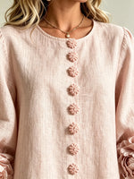 Women's 3D Floral Accent Button-Down Linen Mini Dress