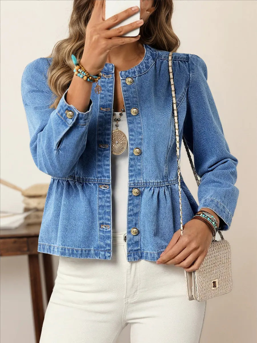 Retro Elegant Art Round Neck Casual Stylish Long Sleeve Denim Coat