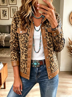 Retro Chic Leopard Pattern Patchwork Art Casual Stylish Long Sleeve Coat