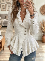 Women's Floral Embroidery Print Ruffled Peplum Blouse