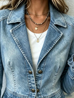 Women's Lace Hem Peplum Denim Blazer