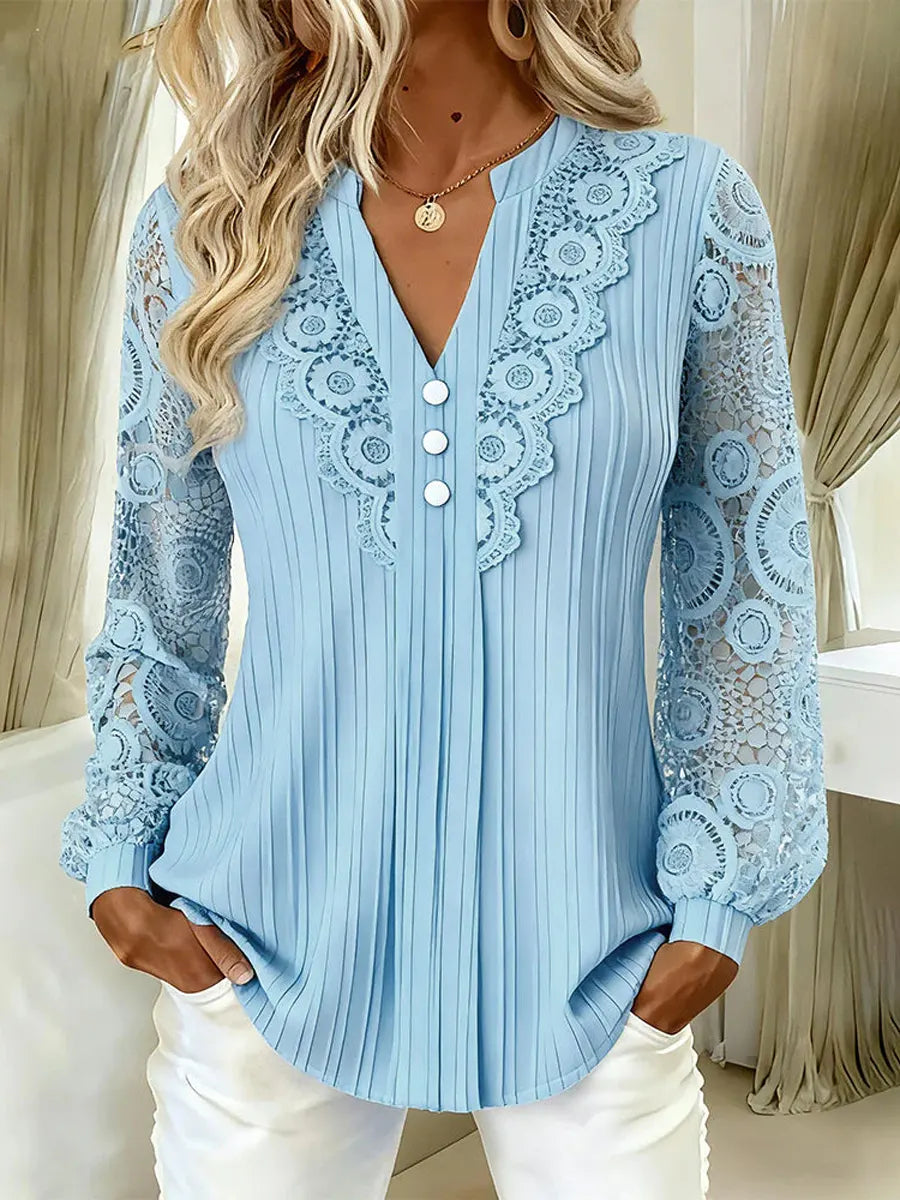 Retro Elegant Lace Patchwork Art Casual Stylish Long Sleeve Shirt