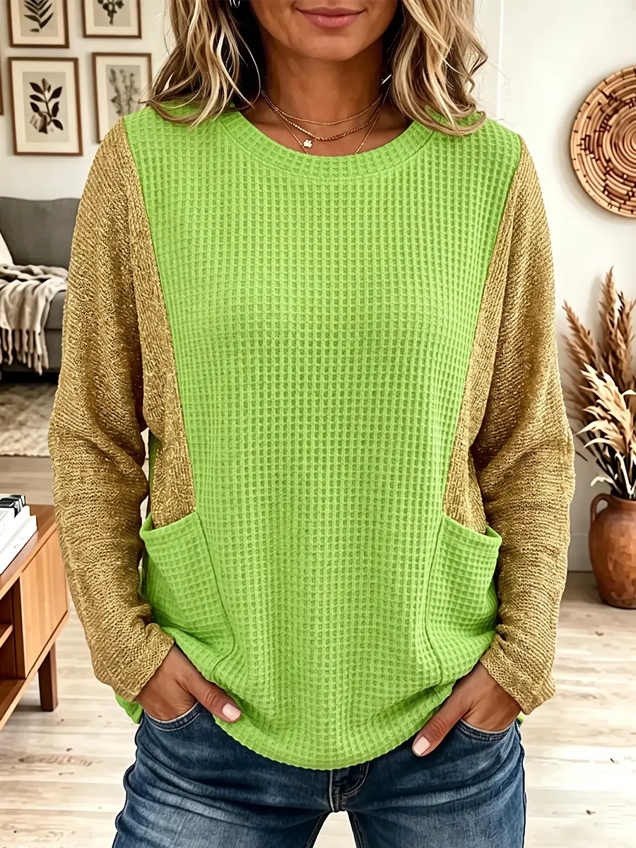 Vintage Elegant Waffle Knit Shimmering Gold Shirt