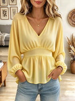 Women's Solid-color Long-sleeve V-neck Pullover Top