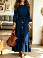 Retro Elegant Art Casual Ruffle Stylish Long Sleeve Maxi Dress
