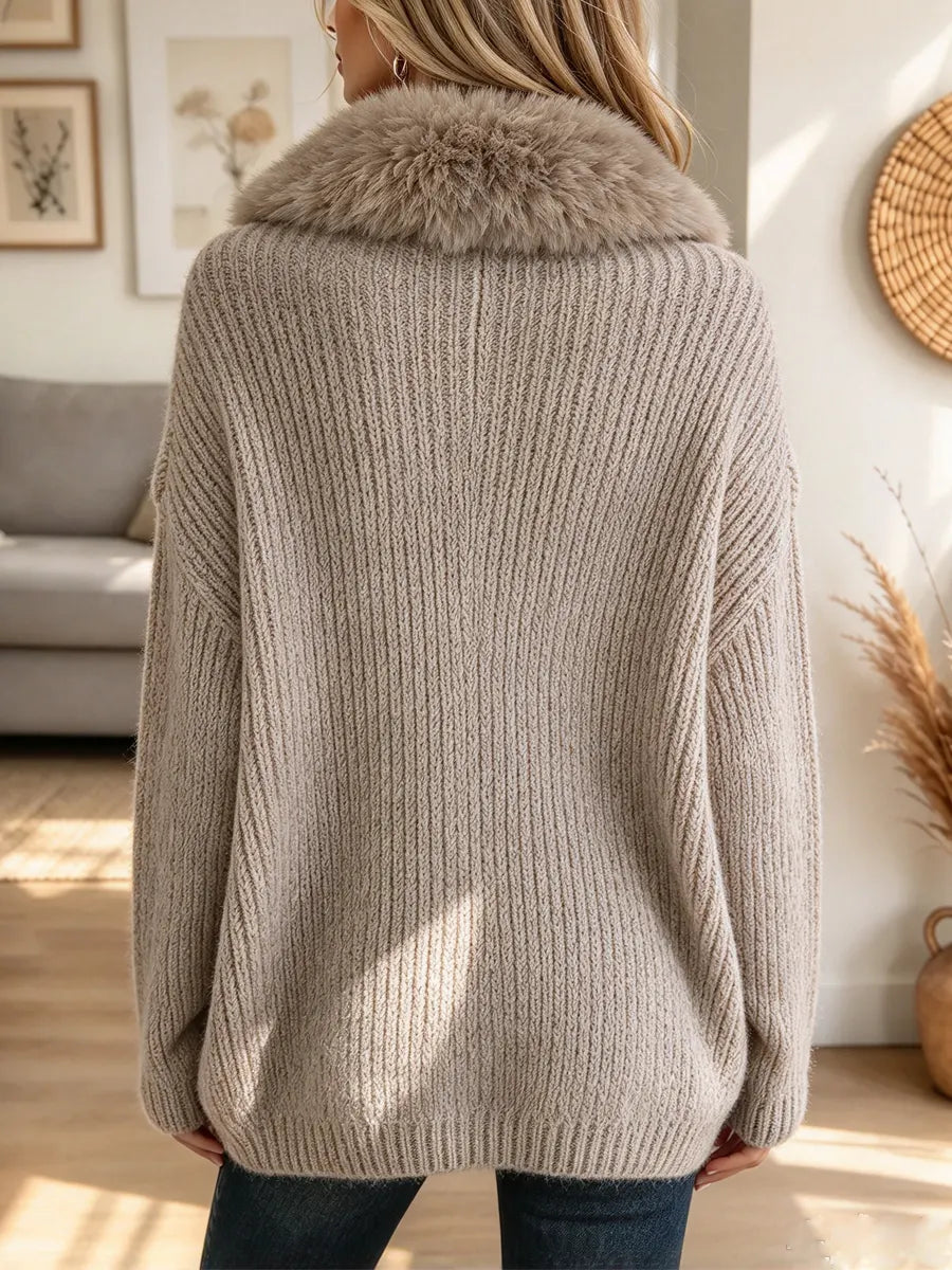 Retro Elegant Knit Fur Art Casual Stylish Long Sleeve Sweater