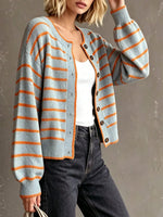 Retro Stripe Art Casual Stylish Long Sleeve Knitted Cardigan Sweater