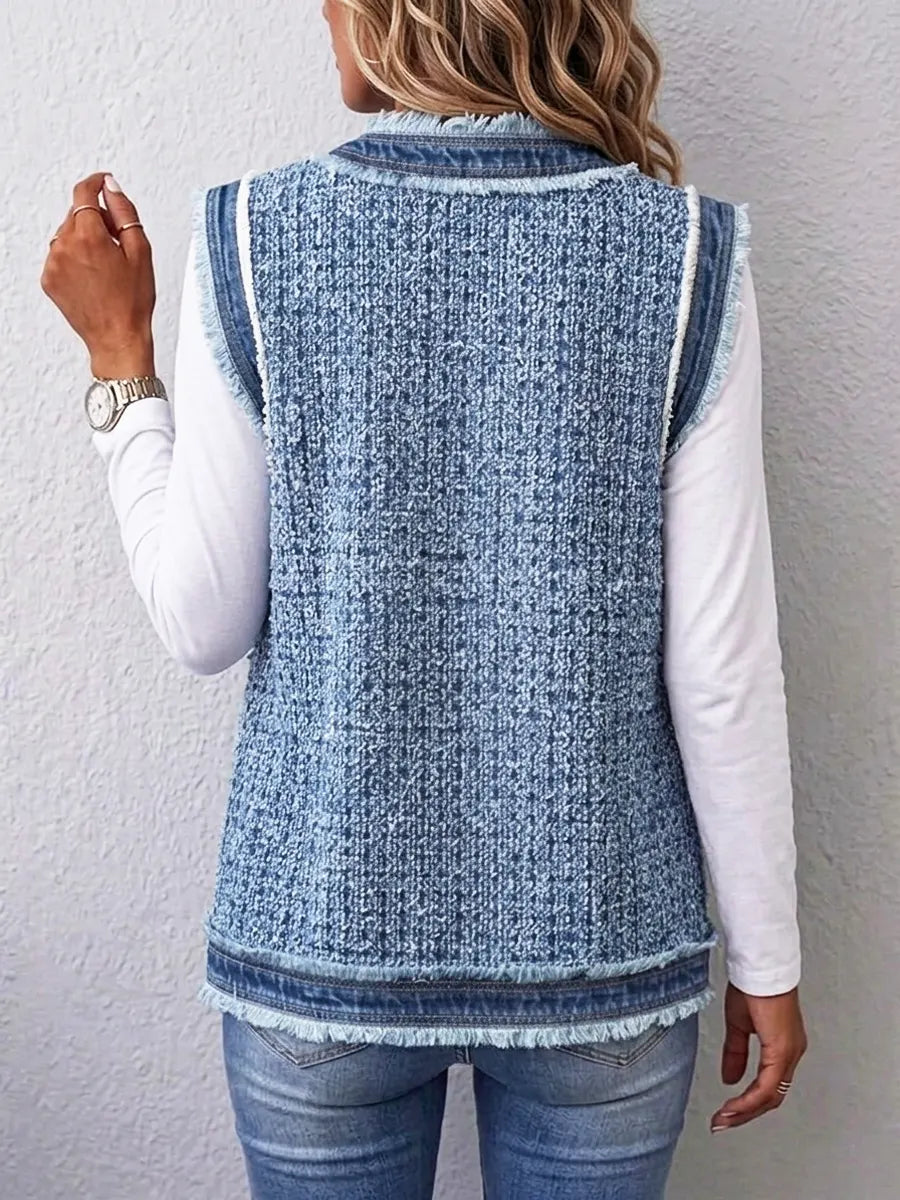 Retro Elegant Chic Denim Patchwork Art Casual Stylish Vest Coat