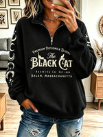 Vintage Halloween Cat Pattern Art Casual Stylish Long Sleeve Sweatshirt