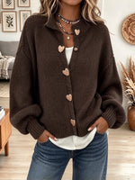 Women's Heart Button Lapel Cardigan