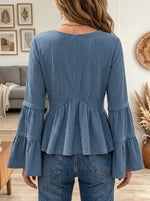 Women's Tiered Bell Sleeve V-Neck Blouse