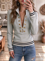 Women's Striped Cuff & Hem Slim Fit Casual Long Sleeve Top