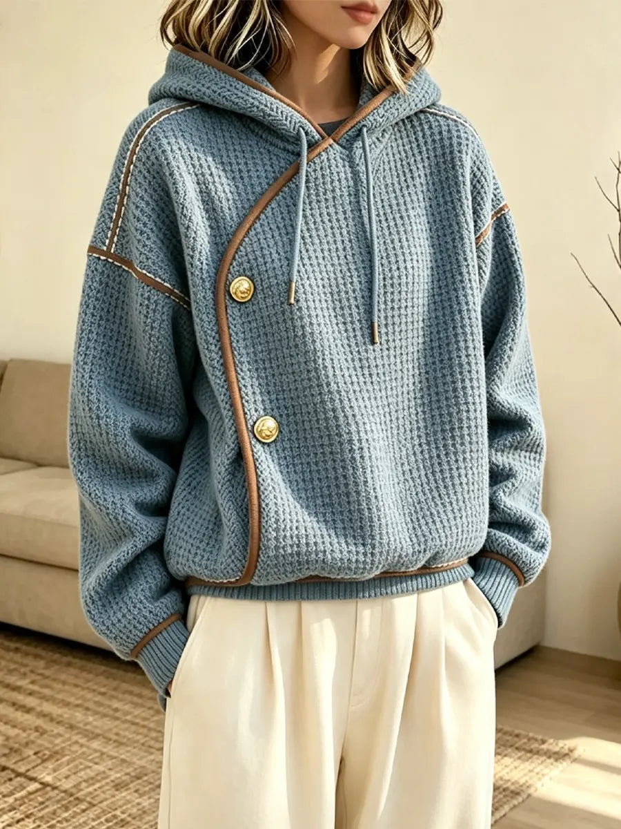 Retro Cozy Comfortable Stylish Art Hooded Waffle Long Sleeve Casual Top