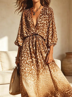 Retro Leopard Pattern Art Print Casual Stylish Cotton Long Dress